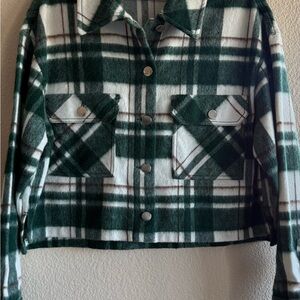 Plaid Green and White Women's Jacket